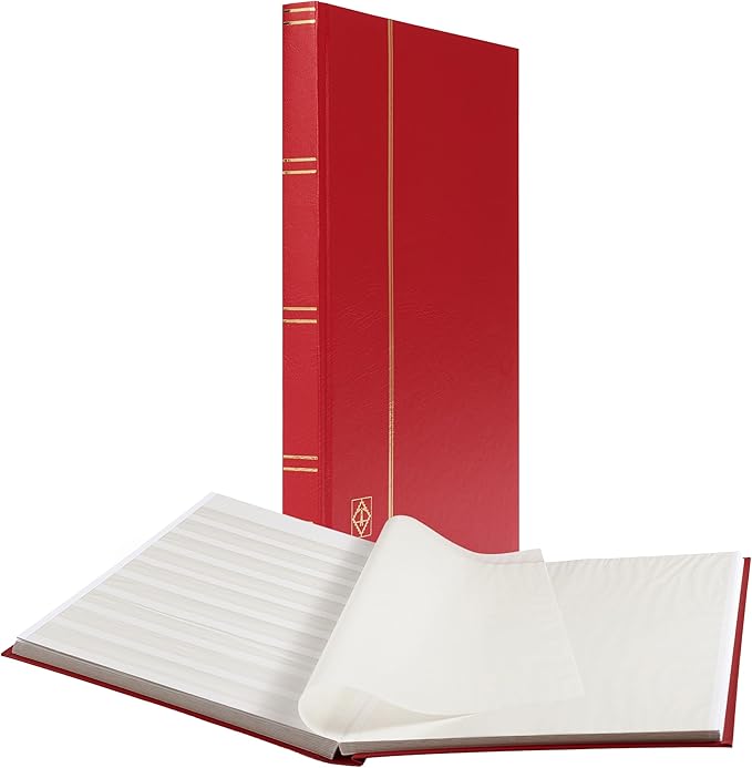 LIGHTHOUSE – “BASIC” Hard Cover Stockbook for Stamps – 32 White Cardstock 9”x12” (A4) Pages with Glassine Strips - Red