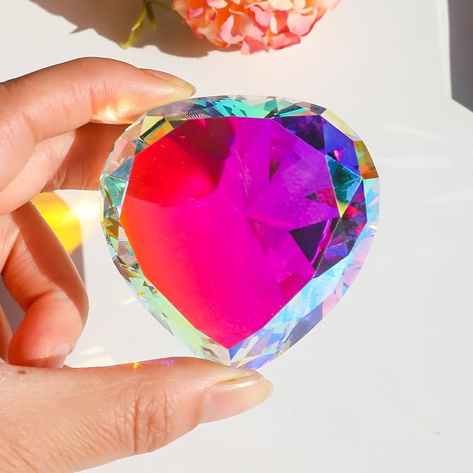 SWTHONY 60mm Crystal Diamond Paperweight Heart Shaped Glass Gems Big Fake Diamonds Paper Weights for Women Desk Wedding Centerpiece AB-Coated