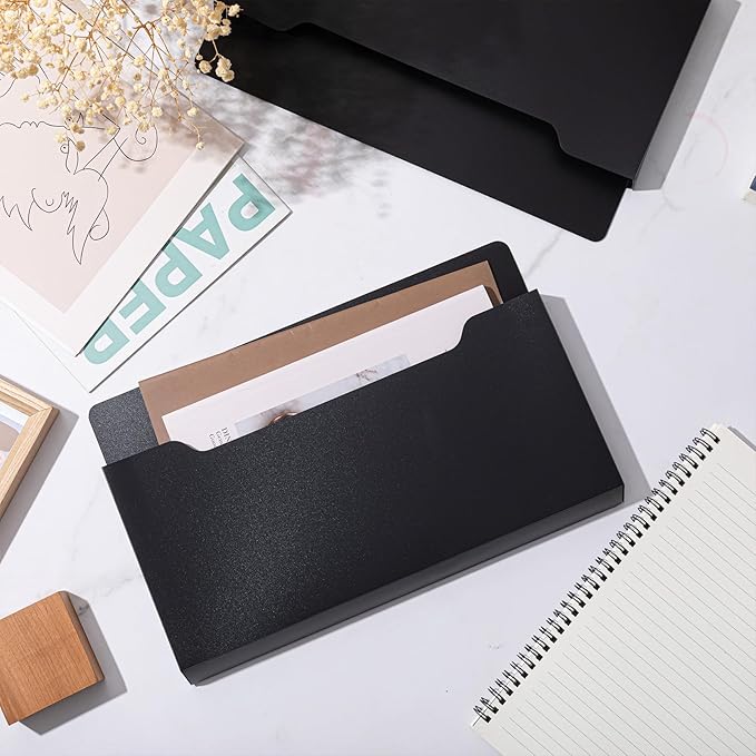 Feifeiya Magnetic Pocket File Holder Large File Folder Organizer Paper Mail Letters Holder Wall Hanging Office Supplies for Refrigerator Whiteboard Cabinets(13.8 x 8.3 Inch,Horizontal,Black)