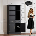 BORNOON 71.4" Tall Bookshelf with Drawers & Cabinet, 5-Tier Floor Standing Bookcase with Storage Doors, Adjustable Shelves & Metal Handles, 31.5" Wide Organizer for Home Office, Living Room