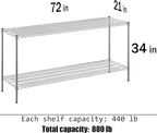 Regal Altair 21" Deep x 72" Wide x 34" Height Wire Shelving Kit | 2-Tier | NSF Commercial Storage Rack Unit