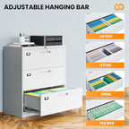 AFAIF 3 Drawer File Cabinets for Home Office, Metal Filing Cabinet with Lock, White Locking File Caninet Three Drawer, Office Storage Caninets Steel Cabnet for Letter/Legal/A4/F4-Assembly Required