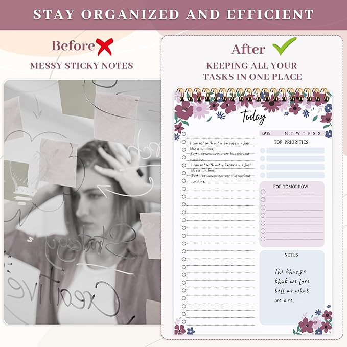 Thboxes 60 Pages To Do List Notepad, 6.7” X 9.8” To Do List Notebook Tear Off for Work Woman & Man Task Planner Notebook for Office School Task Checklist Pad Purple