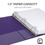 Samsill 1.5 Inch 3 Ring Binder, Made in USA, Economy Round Ring, Clear View Cover, 325 Sheet Capacity - for School, Home, Office - Violet Purple