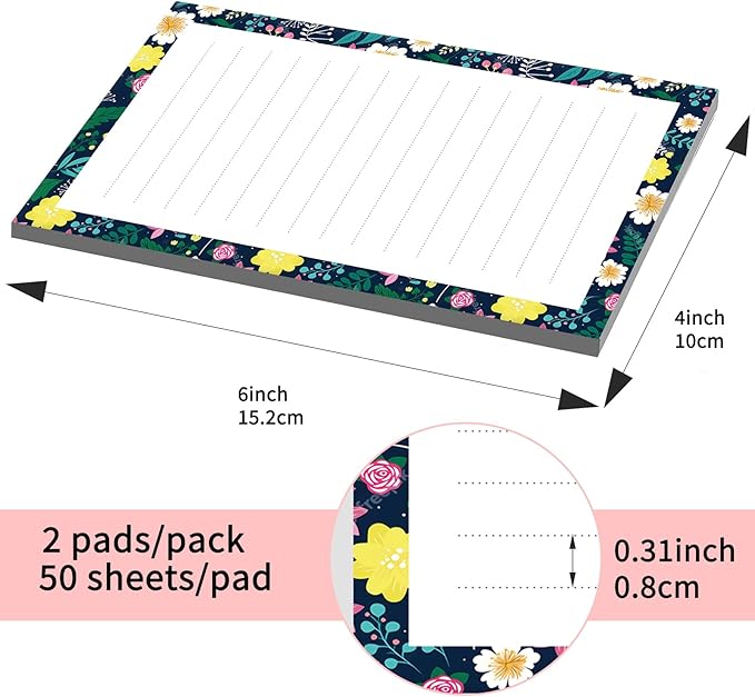 SXboxing Sticky Notes 4X6 Inches, 2 Pack Large Cute Self-Stick Pads, Bright Funny Memo Pads Easy to Stick for Home, Office Watercolor Pink Flowers