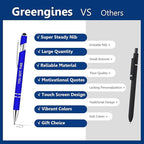 Greengines 10 Pcs Inspirational Pens - Motivational Ballpoint Ink Pens Bulk with Stylus Tip quotes Gifts for School Coworkers Office Supplies Black Ink