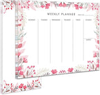 Weekly Planner Notepad Tear Off Set of 2 Weekly Calendar Pad 52 Undated To Do List Notepad Desk Planning Pads Productivity Tracker for Work School Home Goals Notes Schedule Ideas, Floral Pink