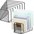 2 Pcs 7 Section Incline File Sorter Metal Wire Mesh File Rack for Desktop Letter Sorter for Magazine Folder Book Organizer Home Office School Paper Mail Desk Storage Holder (Black)