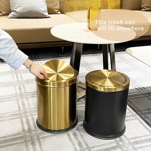 YOJIA 4 Gallon Gold Bathroom Trash Can with Lid, Metal Brushed Waste Basket, Modern Garbage Can for Bedroom Powder Room Hotel Living Room Office Home (Gold)