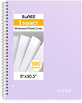 SUNEE Spiral Notebook, 1-Subject, College Ruled Paper, 8" x 10-1/2", 100 Sheets per Notebook, 3-Hole Punched Paper, Water Resistant Cover, Double-sided Pockets, Spiral Lined Notebooks for Work, Purple