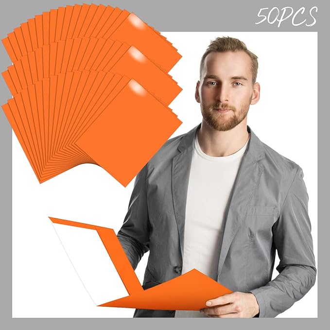 Jutom 50 Pcs 2 Pocket Glossy Paper Folders Glossy Paper Laminated Portfolios, Letter Size, Presentation Folders with Pockets for Office Teacher Worker Supplies (Orange)