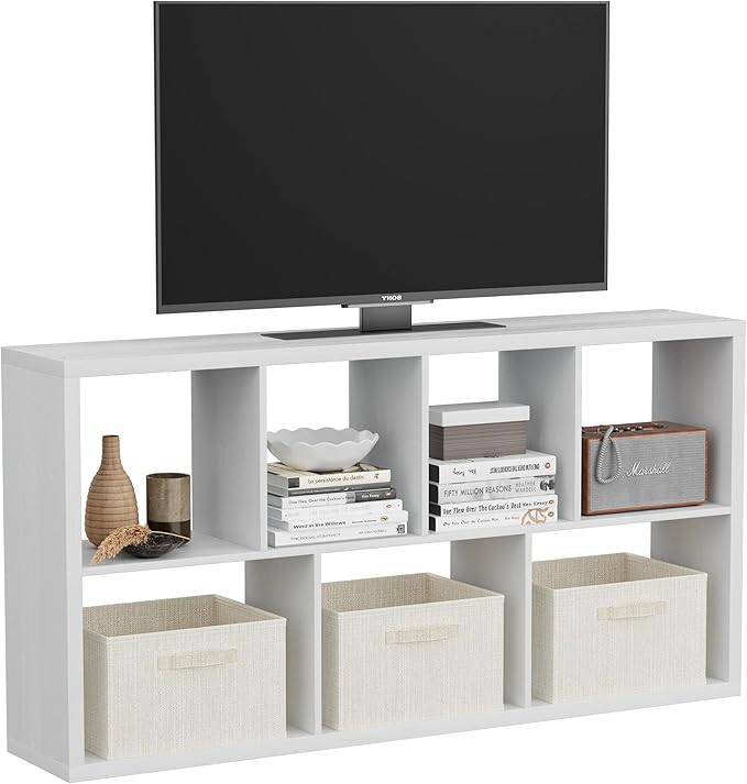 Jpiziso 7 Cube Storage Organizer, Cube Shelf with Heavy-Duty Thick Boards, 25.12" L x 9.37" W x 48.74" H, Smooth Easy-Clean Panels, Simple Assembly, for Living Room Bedroom Office, White