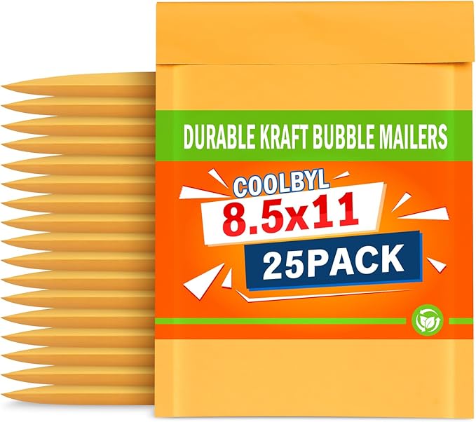 25 Pack Yellow Bubble Mailers 8.5x11 Inch - Self-Seal Padded Shipping Envelopes, Lightweight, Shockproof, Crushproof, Ideal for Mailing Small Items, Fragile Items, Documents, and Samples