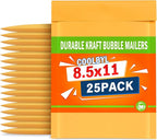 25 Pack Yellow Bubble Mailers 8.5x11 Inch - Self-Seal Padded Shipping Envelopes, Lightweight, Shockproof, Crushproof, Ideal for Mailing Small Items, Fragile Items, Documents, and Samples
