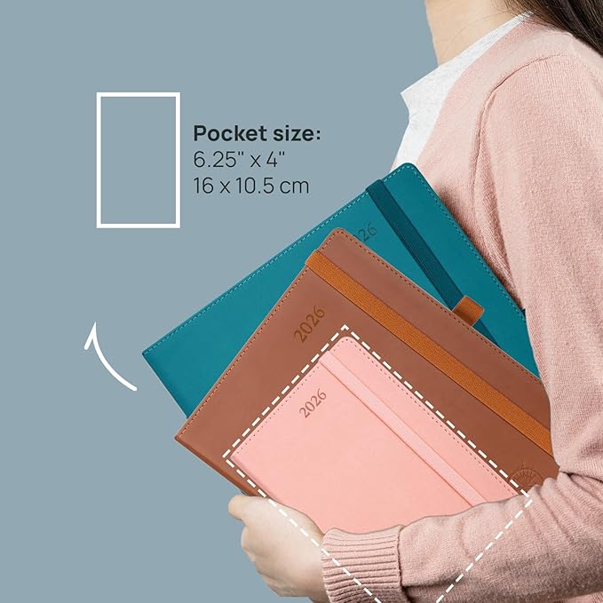 POPRUN Pocket Calendar 2026 (Small Size- 4'' x 6.25") Weekly and Monthly for Purse - Planner 2026 (Jan. 2026 - Dec. 2026) with Vegan Leather Soft Cover, Pen Holder and More - Burgundy Red