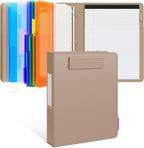 JoyCat 3 Ring Binder Clipboard with Storage,12.4"x10.2"Magnetic Clipboard Folder with 5 Expandable Folders,Refillable Lined Notepad (11" x 8.5"),Ideal for School Office Nursing(Khaki)