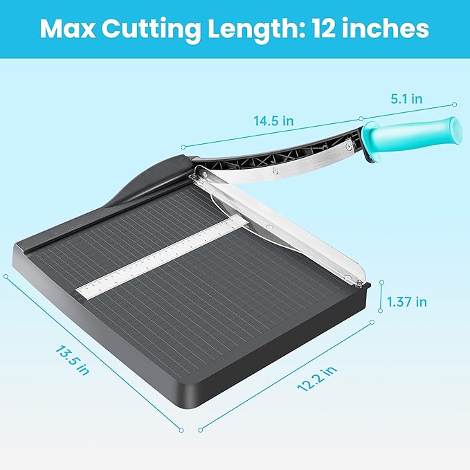 Scribanx Papercutter 12" Cut Length Guillotine Paper Cutter with Safety Guard, 18 Sheet Capacity Heavy Duty Paper Trimmer, Large Paper Cutting Board for Cardstock, Photos, Office, Classroom, Studio
