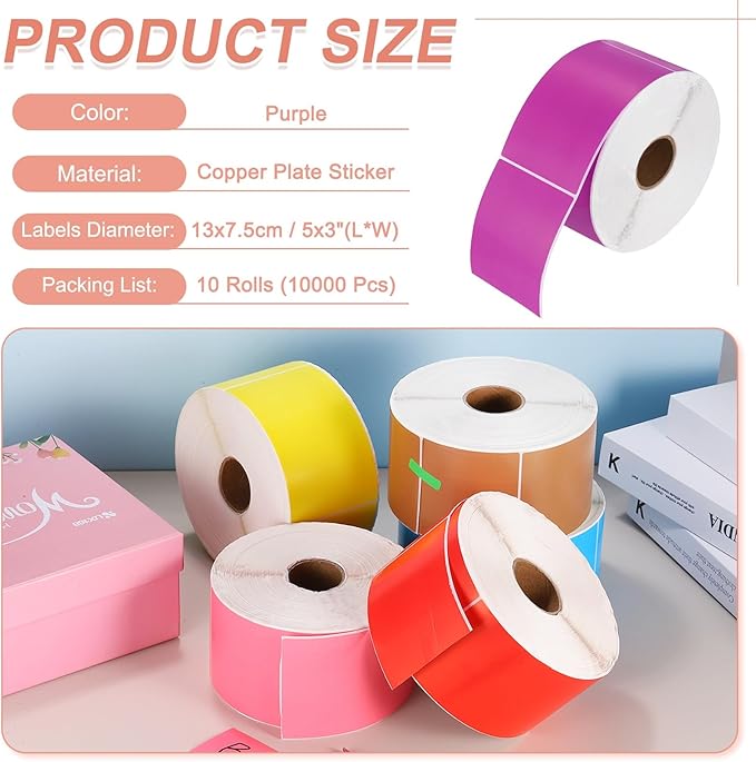 PATIKIL 1000Pcs Colored Coding Labels Stickers, 5x3 Inch Rectangle Inventory Stickers Self Adhesive Tags for Office Business Inventory Management Product Labeling Home Decor, Purple
