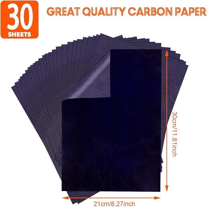 Blue Carbon Paper for Tracing Graphite Transfer-Paper - PSLER 30 Pcs Graphite Paper for Tracing Drawing Patterns on Wood Projects Canvas Fabric Artist Lettering Sketch Drawing A4 Size 8.5 X 11 Inch