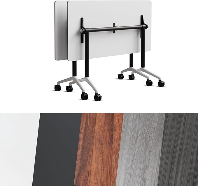 Goakwwuz Conference Room Table, Folding Conference Tables,Thicken Grey Tabletop,Flip Top Wooden Seminar Meeting Room Table for Conference Room Offices (2, Black+White, 70.8”)