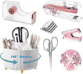 Gawsey Desk Organizers and Accessories Set with 360-Degree Rotating Pen Holder, Acrylic Stapler, Tape Holder, Staple Remover, Binder/Paper Clips Kit, Scissor and 1 Box of Staples