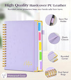 Spiral Notebook Journal with Removable Dividers Tabs, 300 Pages Hardcover Leather 5 Subject College Ruled Notebook, 8.5"x11" Large A4 Lined Journal for Women, Spiral Notebooks for Work School, Purple
