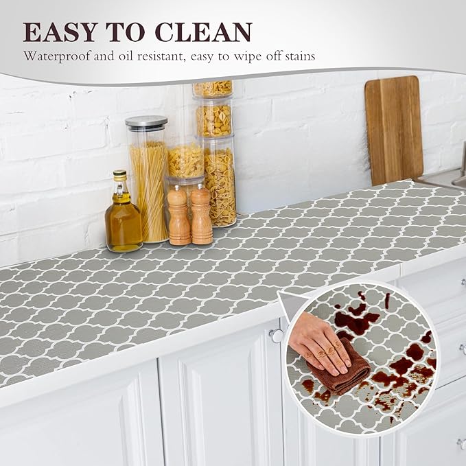 ALIUNI Drawer and Shelf Liner, Non-Slip Kitchen Cabinet Liners Non-Adhesive Thick Strong Grip Waterproof Washable Mats Protect Dresser Shelves Cupboard Bathroom Cabinets, Gray, 18 in X 10 FT