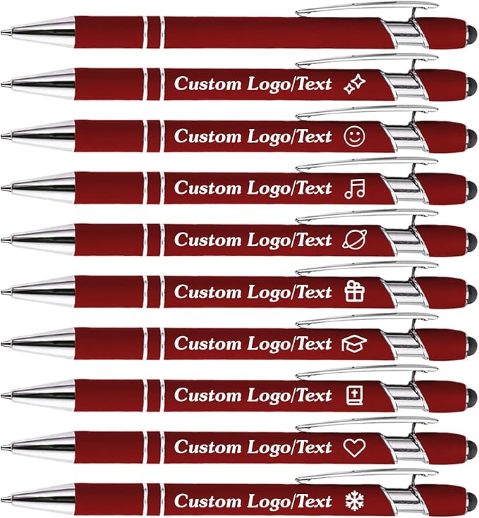 CRME Custom Pens Personalized Pen with Name Logo Engraved Metallic Customized Pen Wine Red Barrel Black Ink Click Pens Stylus Pens for Touch Screens Ideal for Graduation Journaling Office Writing