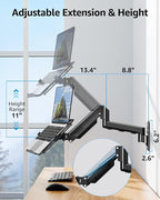 MOUNTUP Laptop Wall Mount, Adjustable Laptop Mount for Max 17" Notebook or Max 32" Monitor, Wall Mount Laptop Holder Holds 4.4-22lbs, 2-in-1 Laptop Arm with Ventilated Tray