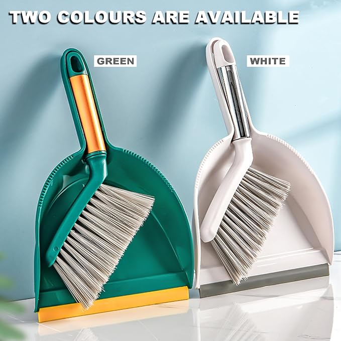 BSMstone Small Broom with Dustpan Combo Set Mini Broom and Brush Set Hand Sweeper for Cleaning Desk Office Kitchen Pet Nest (Green)
