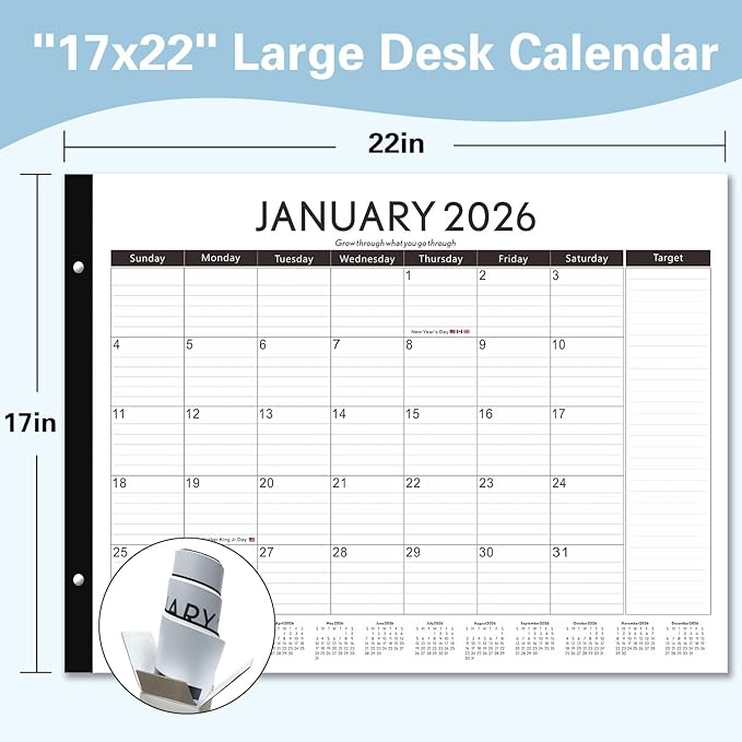 DIBAOLU Large Desk Calendar 2026-2027 22x17 Inches,18 Month,January 2026 to June 2027,Suitable For Home, School Or Office, Monthly Planning Calendar,With Plastic Cover