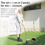 Brooms with Dustpan Combo Set， with 52" Long Handle, Dustpan Teeth with self-Cleaning Function, Indoor and Outdoor Sweeping, Perfect for Home Office (Large/Yellow/ 2-Pack)