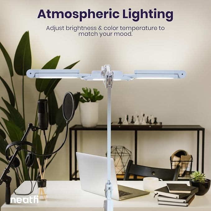 Neatfi (New Model) 3,000 Lumens LED Desk Lamp, Dimmable, 360 SMD LEDs, 30W, CRI 95, Adjustable Light Modes, Task Lamps for Home Office, Study Lamp, Desk Light Bar (CCT with Clamp, White, 44 Inches)