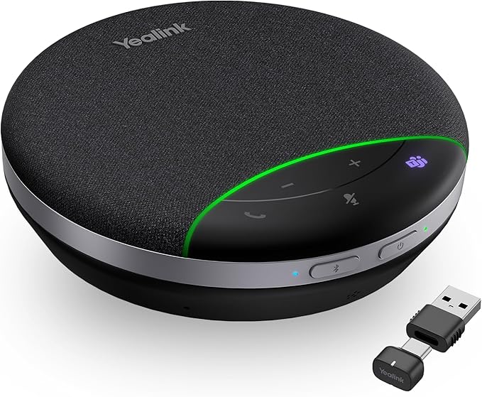 Yealink SP92 Bluetooth Speakerphone with Dongle Conference Speaker and Microphone Full-Duplex Noise Reduction 20h Teams Call 278g Wireless Portable Design Suit for 4-6 Meeting Room