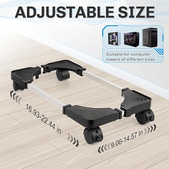 Liitrton Mobile CPU Stand Adjustable Computer Tower Stand with 4 Caster Wheels Fits Most PC (Black)