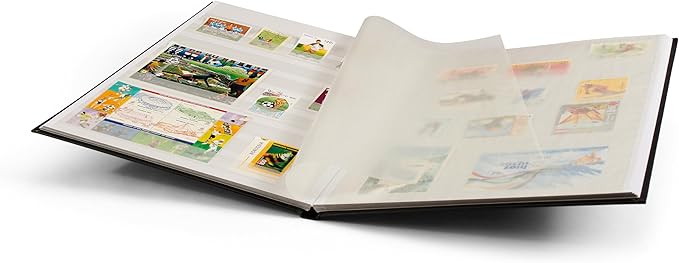 LIGHTHOUSE – “BASIC” Hard Cover Stockbook for Stamps – 16 White Cardstock 9”x12” (A4) Pages with Glassine Strips - Black