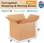 Small Moving & Shipping Boxes 8"L x 6"W x 6"H (25-Pack) - Extra Strength 200 lb vs Regular - Corrugated Cardboard Boxes for USPS/UPS/FEDEX - Packing Box - Eco Shipping Box by IDL Packaging
