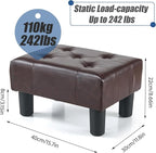 BRIAN & DANY Small Foot Stool, Leather Foot Stools with Legs, Stable Small Footstool for Living Room, Brown