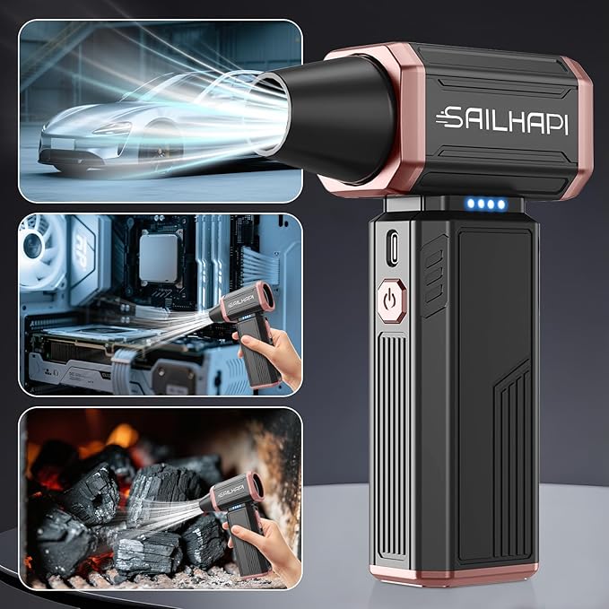 SAILHAPI Electric Air Duster, 300000RPM High-Speed Cordless Blower for Barber with Variable Speed & Brushless Motor, Portable Mini Blower for Keyboard, PC, Computer, Replaces Canned Air, Gifts for Men