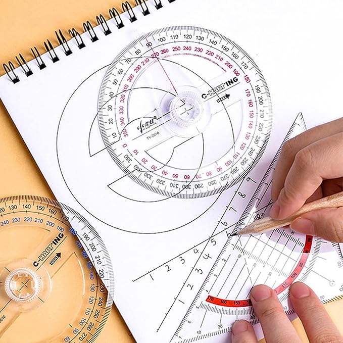 360° Protractor Pack of 2 Protactors Plastic Protractor Math Protractors Clear Protractor Ruler Drafting Tools Circle Protractor for Geometry