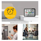 Luzsco Digital Hygrometer Indoor Thermometer, Clock with Temp & Humidity, Temp Gauge with Comfort Indicator, Wall/Magnetic/Desk Alarm Clock for Bedroom, Baby Room, Office, Kitchen, Garage (White)