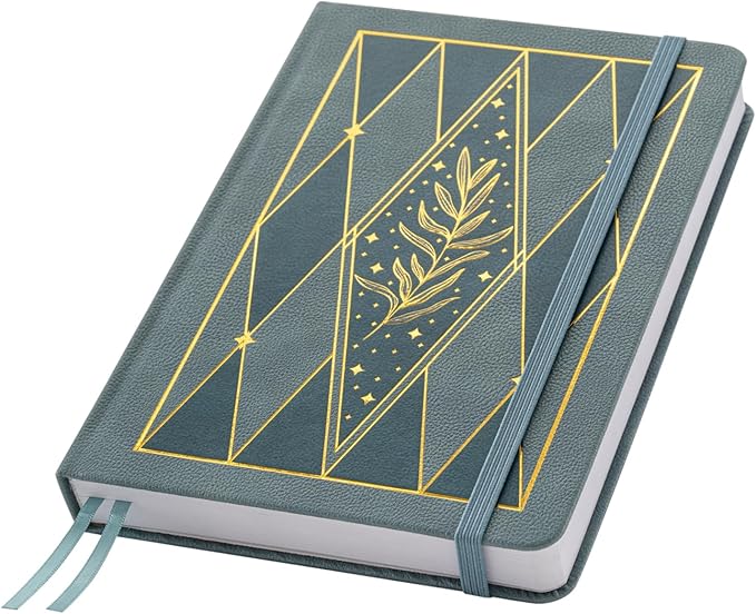 Crein Lynh Dot Grid Journal with 160GSM Thick Paper, 192 Pages, A5 Dotted Notebook for Work, School, Travel | 180° Lay Flat, Foil Stamped Cover, Elastic Band, 2 Bookmarks & Inner Pocket,Dark Green