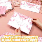 TaoBary 160 Pcs Stationery Paper Set 50 Double Sided Stationery Papers with 50 Matching Envelopes and 60 Round Dot Sticker, 10 Design(Pink Bow,8.5 x 11 Inch)