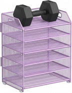 6 Tier Desk Organizer, Heavy-Duty Thick Metal Letter Tray Organizer, Large Capacity Desktop File Organizer for Heavy Files, Easy to Assemble for Home, Office & Classroom,Black,Purple