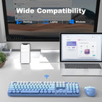 MOFII Wireless Keyboard and Mouse Combo, Full Size 2.4G Plug and Play Typewriter Retro Round Computer Keyboard and Mouse Set for Windows, Computer, Desktop, PC, Notebook - (Blue Gradient)
