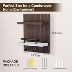 Key Holder Wall Mount, Key Holder With 2 Display Shelf, 3 Hooks for Key, Coat, Dog Leash, Key Hanger with Hook for Mail, Potted Plant, Farmhouse Mail Holder, Entry Way Organizer (Brown & White)