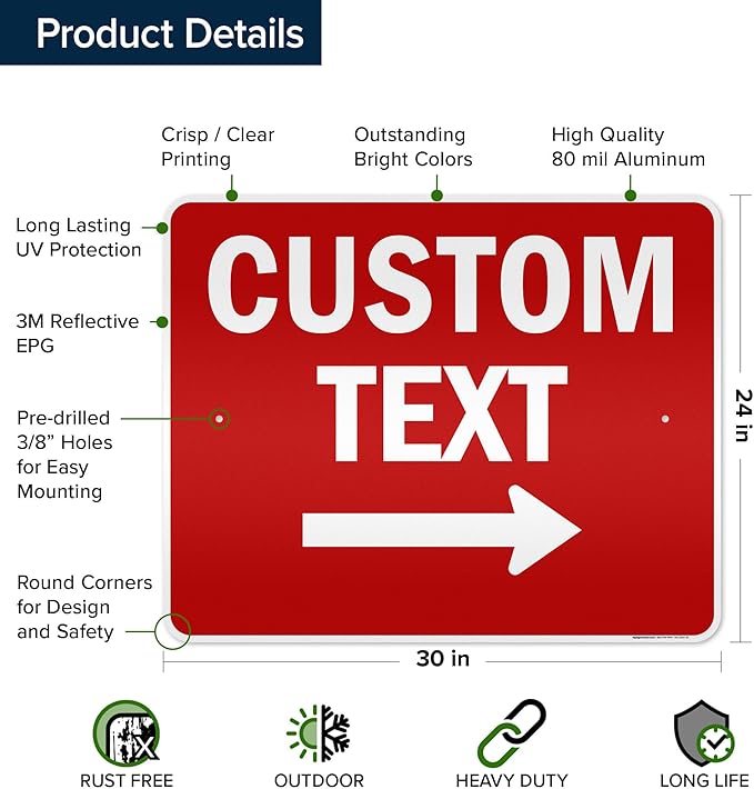 Custom Arrow,Custom Directional Sign, Right Arrow, 24x30 Inches, 3M EGP Reflective, Rust Free .080 Aluminum, Fade Resistant, Made in USA by My Sign Center