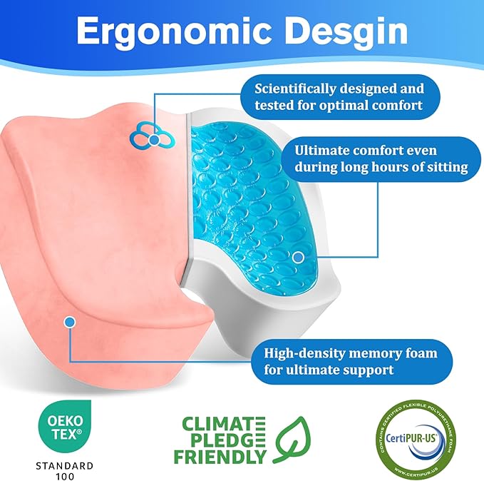 CushyOasis Seat Cushion, Chair Cushions, Office Chair Cushions, Anti-Slip Bottom & Removable Cover Tailbone Pain Relief Cushion, Memory Foam Seat Cushion, 5.28 in Thick (Pink)
