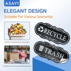 ASAVI Trash & Recycle Stickers – 2-Pack Self-Adhesive Vinyl Labels, Waterproof & Durable (Black, Medium 6.3 x 2.7 inches)