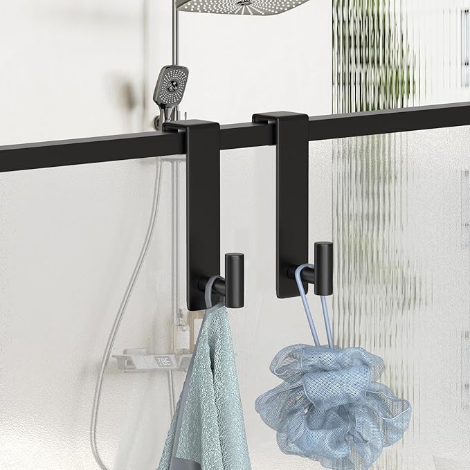 PMMASTO 2-Pack Over The Door Hooks - Rustproof Stainless Steel Door Hangers for 1-3/4 Inch Doors, Non-Marking and Tool-Free Easy Install (Black, T Shape-Fits 1-3/4" Thick Door)